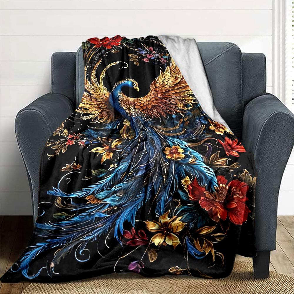 1pc Phoenix Flowers Soft Warm Throw Blanket Nap Blanket For Couch Sofa Office Bed Camping Travel,Comfortable