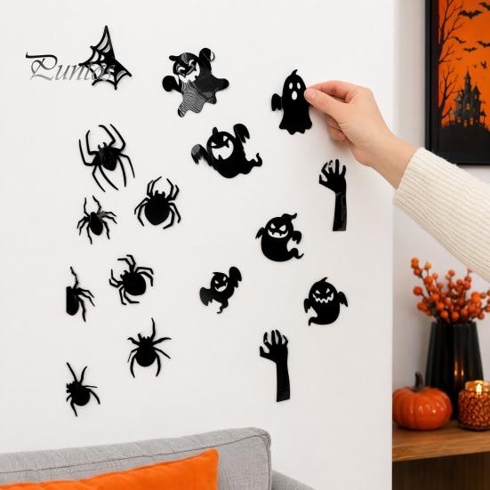 Bathroom And Kitchen Wall Decor Halloween 3D Stickers, Self-adhesive Peel Stick PVC Waterproof Non Residue Stickers Ghost/Bat/Spider Decals