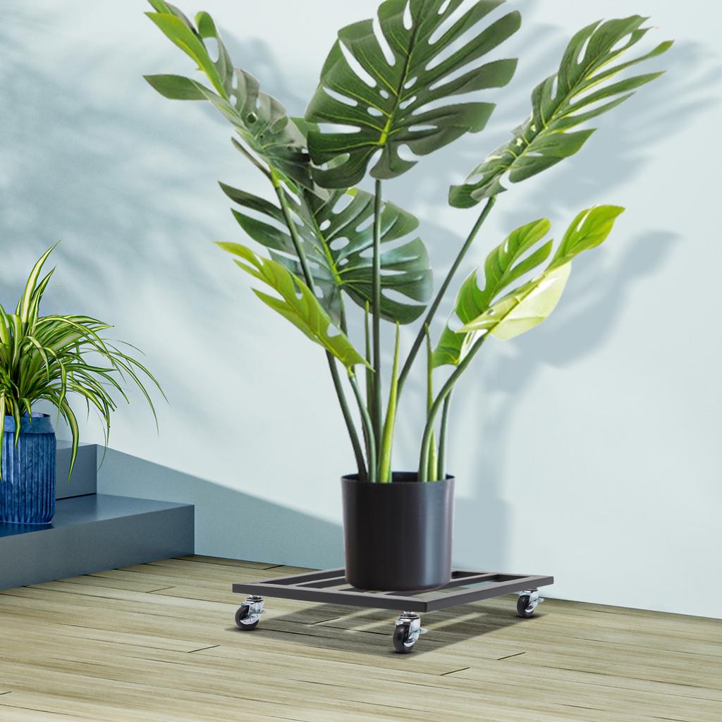 16x16 Inch Plant Stand with Wheels - Black Rolling Flower Pot Tray Holder | Modern Iron Plant Caddy | Durable Plant Tray Rack