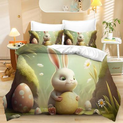 Home Textiles Three-Piece Easter Egg Cartoon Digital Printing Quilt Pillowcase Bedding