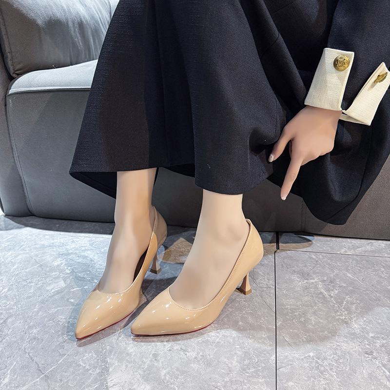 Fashion Fashionable High Heel Single Shoes Women Spring New Red Pointed Toe Thin Heel Breathable Slip-On Comfortable All-Match Shoes