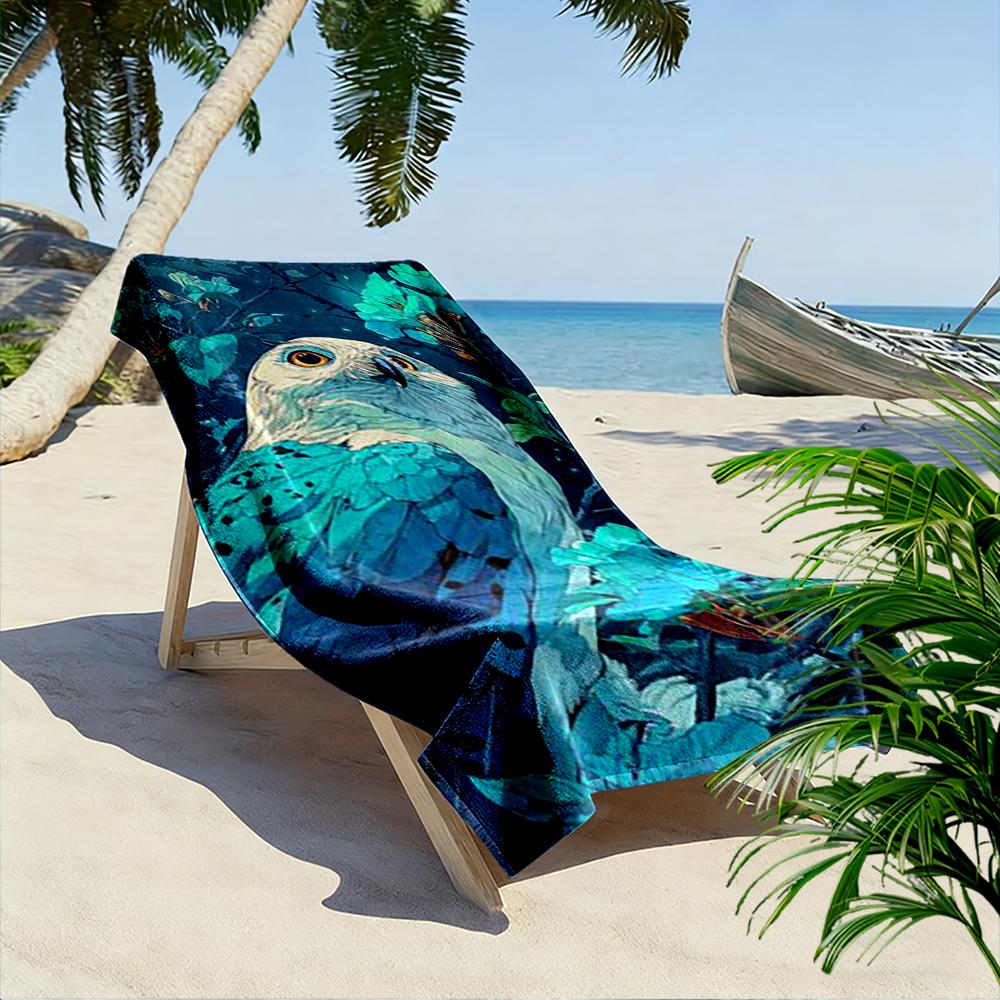 Blue Owl and Floral Design Towel Beach towel quick-drying for travel outdoor sports jogging beach and swimming