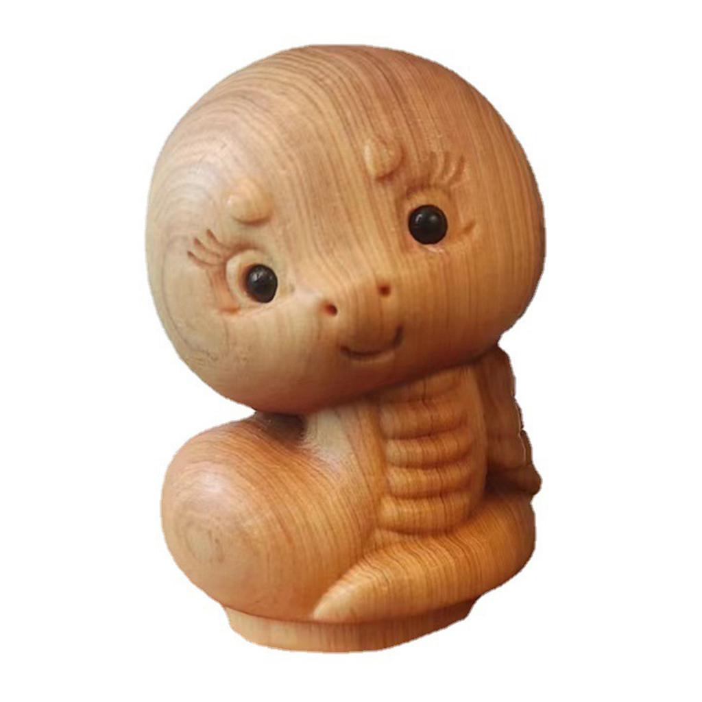 Mini Wood Carving Chinese New Year Snake Ornaments Zodiac Statue Snake Animal Decor Office Desktop Car Decoration