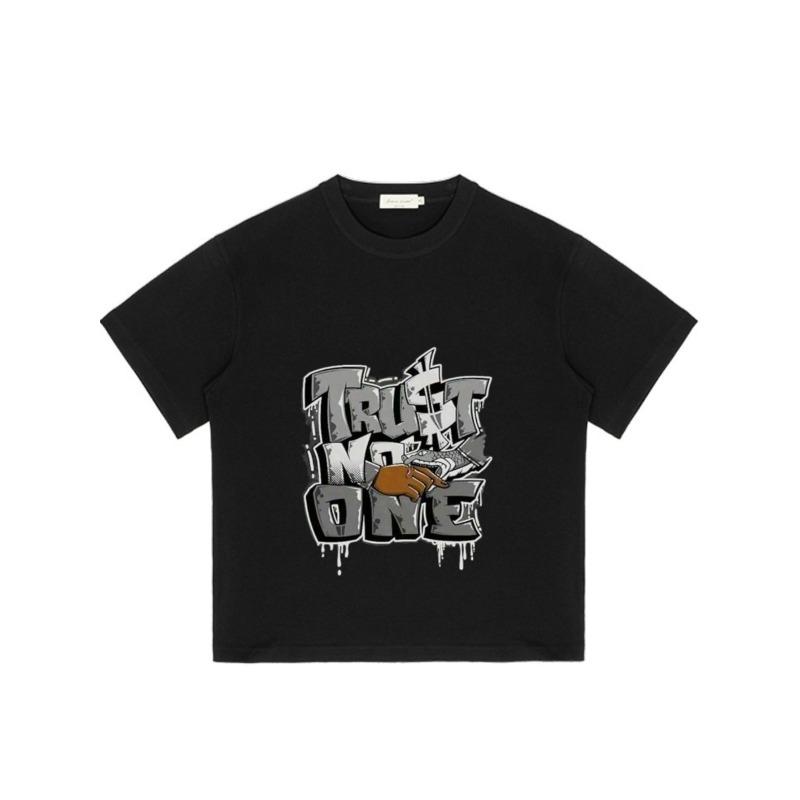 Black T Shirt Trust No One Graffiti Print Streetwear Casual Wear
