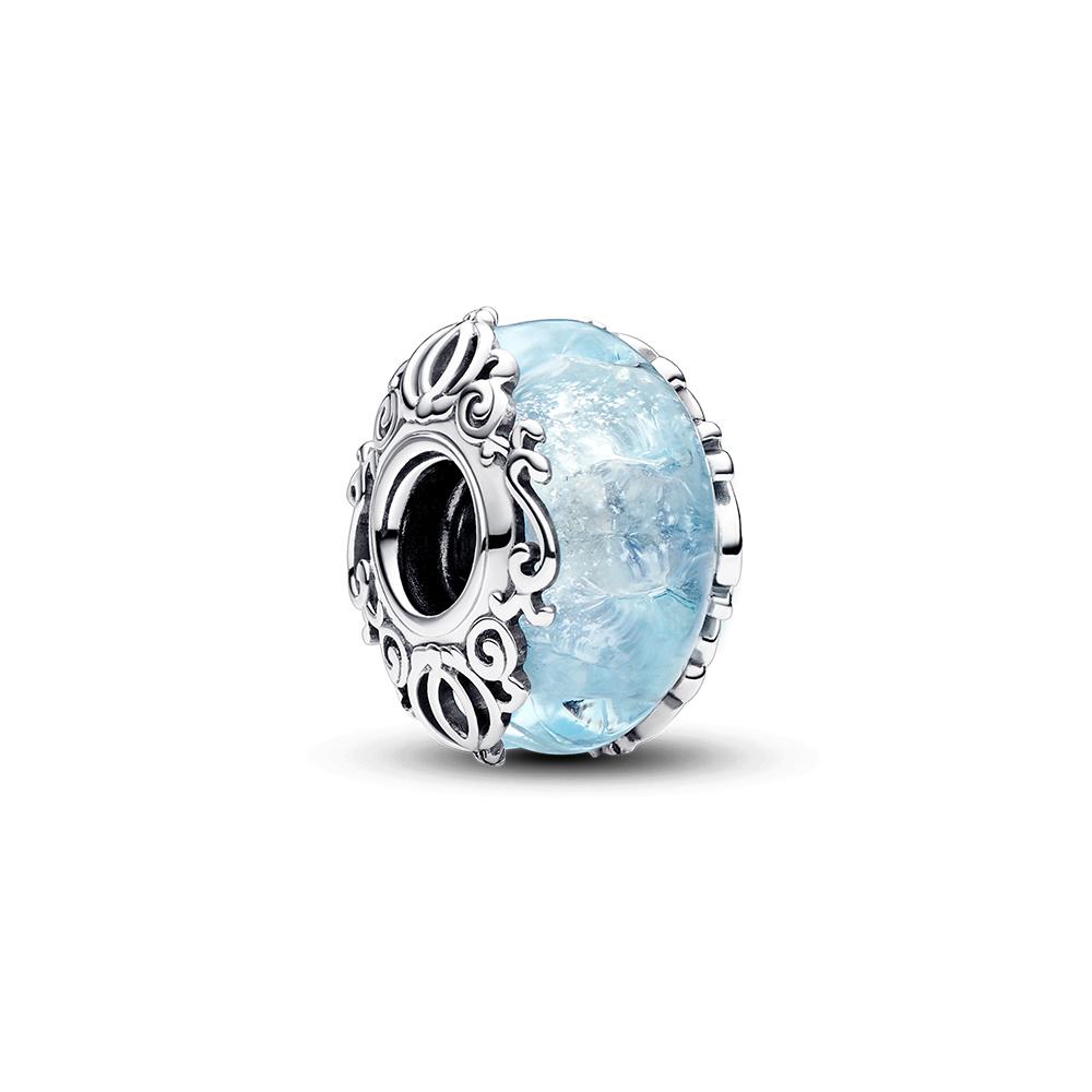 925 Silver Sparkling Blue Glass Beads with Petal Design Charm Fit Original Bracelets Necklaces Jewelry For Women