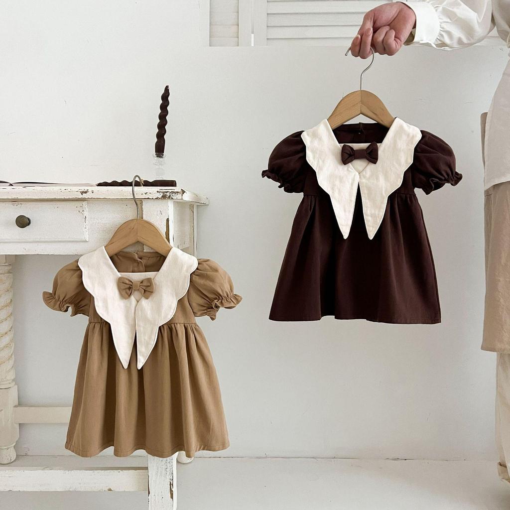 Retro Sommerkleid für Kleinkinder mit Peter-Pan-Kragen und kurzen Ärmeln