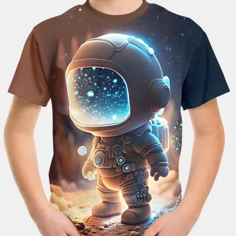 

Креативная футболка с принтом астронавта для мальчиков, повседневный легкий и удобный топ с короткими рукавами, летняя детская выходная одежда 100