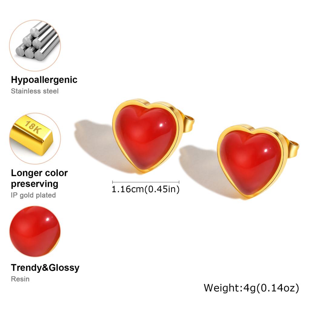 Stainless Steel Heart Earrings for Women, Dainty Gold Plated Small Stud Earrings, Waterproof Romantic Fashion Jewelry Gift