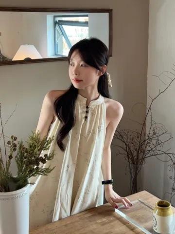 New Chinese style national style neck sling dress children's summer new cold zen niche design dress