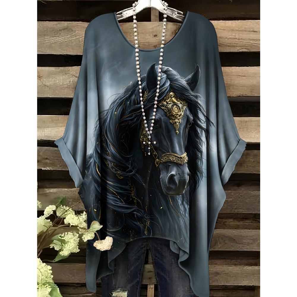 New Woman Elegant Peacock Print T-Shirts Casual Loose Machine Washable O-Neck Short Sleeve Summer Fashion Streetwear Clothing
