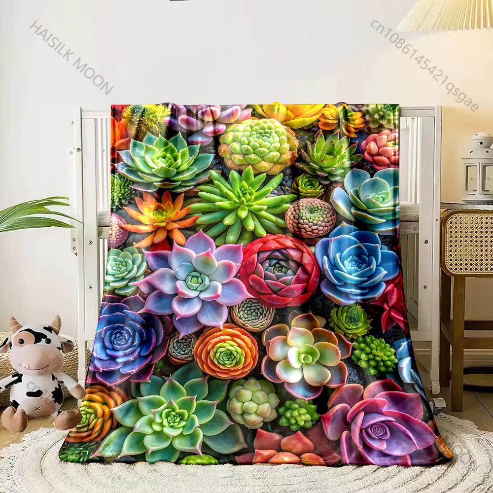 

1PC Colorful succulent collection Print Adult Children Warm Blankets Home Travel Car Soft Comfortable Suitable for all seasons 75x100cm