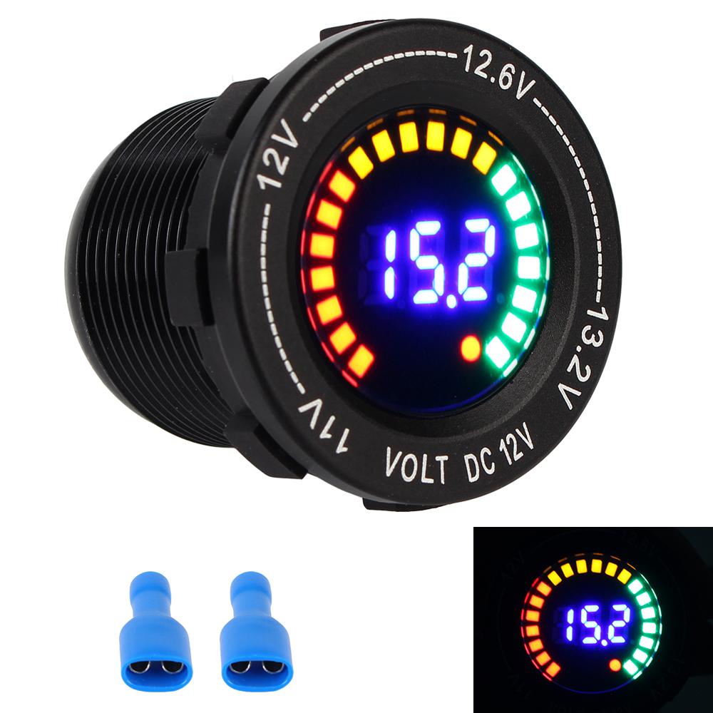 Auto Parts Voltmeter For Motorcycle Car Boat Aluminum Alloy DC 12V Digital Display Colorful Screen LED