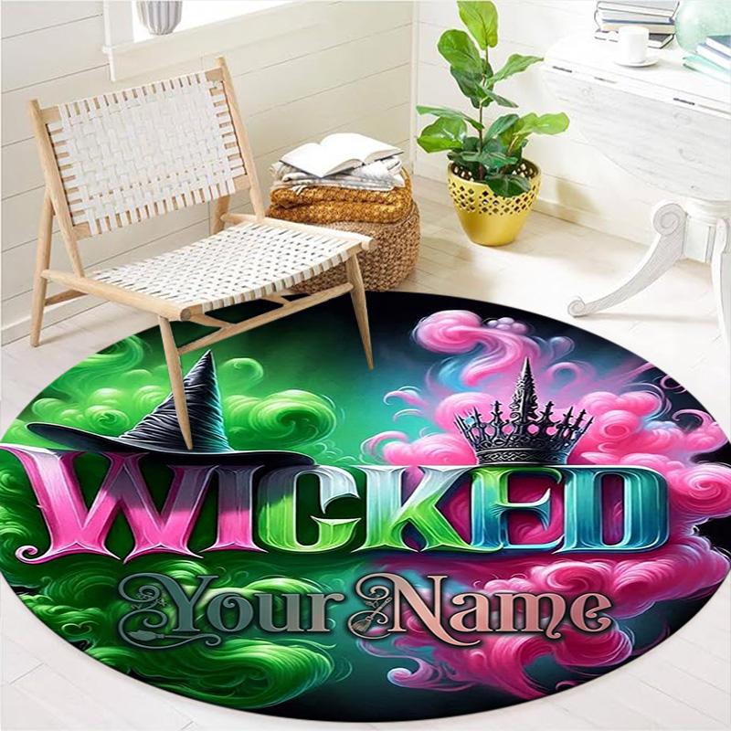 Christmas Baubles Theme Custom Name Round Area Rug Carpet Rug For Living Room Bedroom Sofa Playroom Decor Nonslip Floor Mat