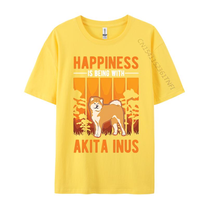 Happiness Is Being With Akita Inus Tshirt Black Tees Newest Hip Hop Cotton Men Top Tshirts Printing
