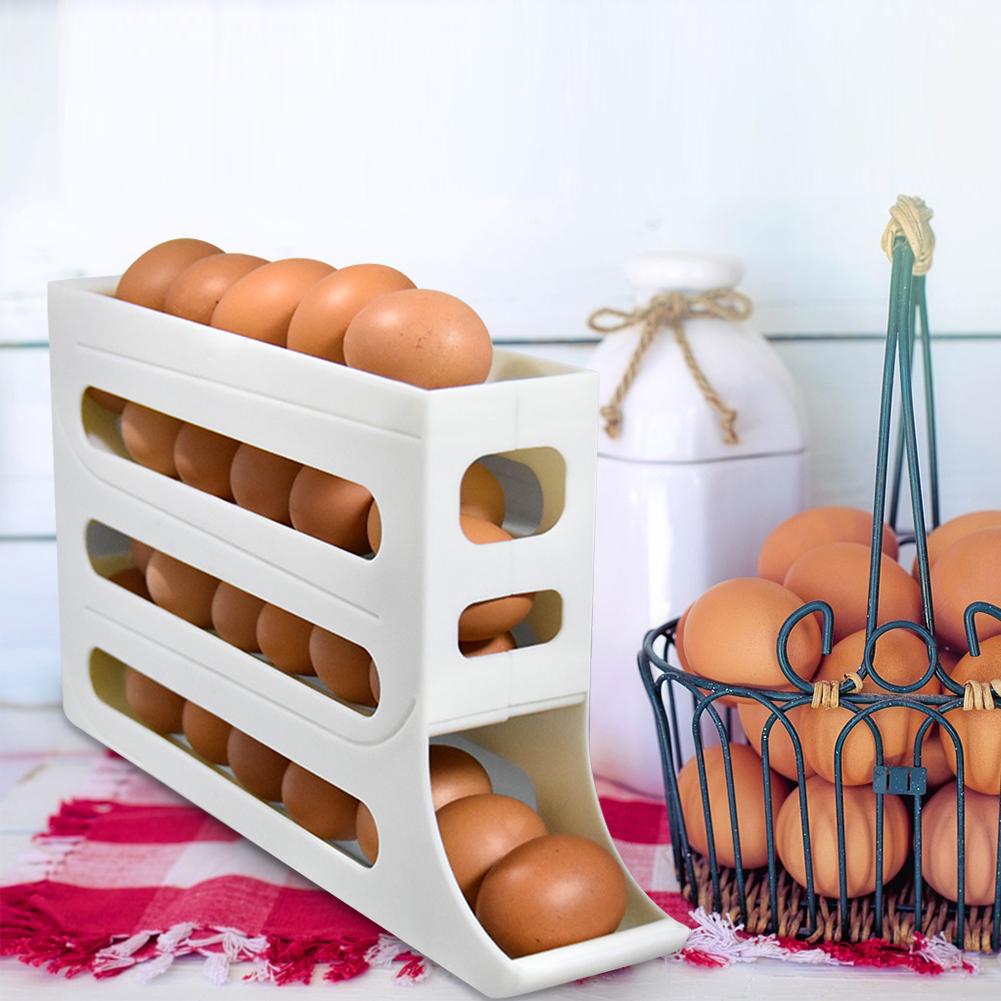 4 Layers Automatic Rolling Egg Holder Rack Fridge Egg Storage Box Container Kitchen Refrigerator Egg Dispenser Fridge Organizer