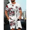 Męski Letni Wygodny Modny Kolorowy Wzór z Literami Drukowany 3D Zestaw 2-częściowy Styl Rekreacyjny Sportowy Luźny Oversize Oddychający Odzież Sportowa
