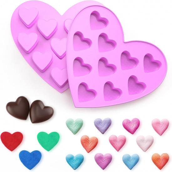 Baderke 2 Pcs Heart Shaped Silicone Molds for Baking, 10 Cavities Silicone Heart Molds Tray for Chocolate Candy Ice(Pink)