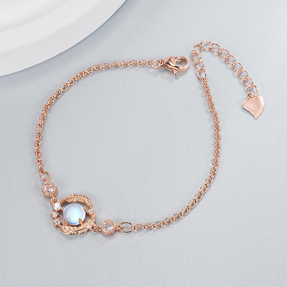 Moonstone Feather Jewelry Set: Necklace, Earrings, and Bracelet - Elegant and Romantic Women's Accessories