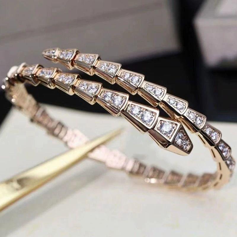 Bracelet serpentin Bracelet d'ouverture serpentin en zircon européen et américain, niche de bracelet haut de gamme tempérament