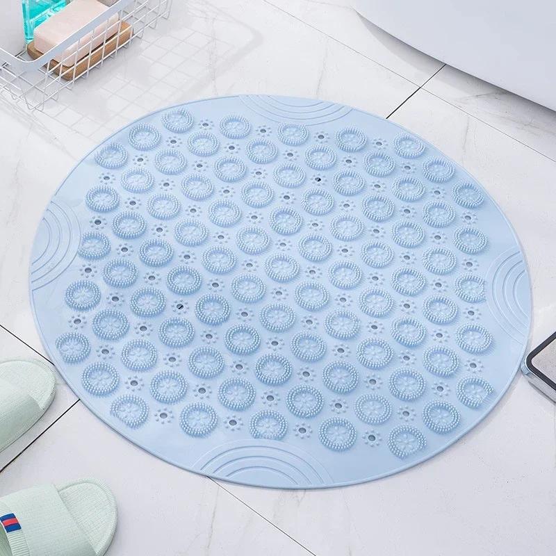 Bathroom Mat Anti-slip Sucker Round PVC Bath Mat with Drain Hole Silicone Bathing Rugs Foot Massage Pad Bathtub Soft Shower Mat