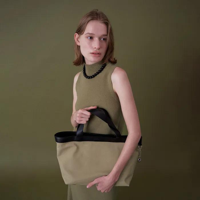 Toro Leather Handle Canvas Bag_beige