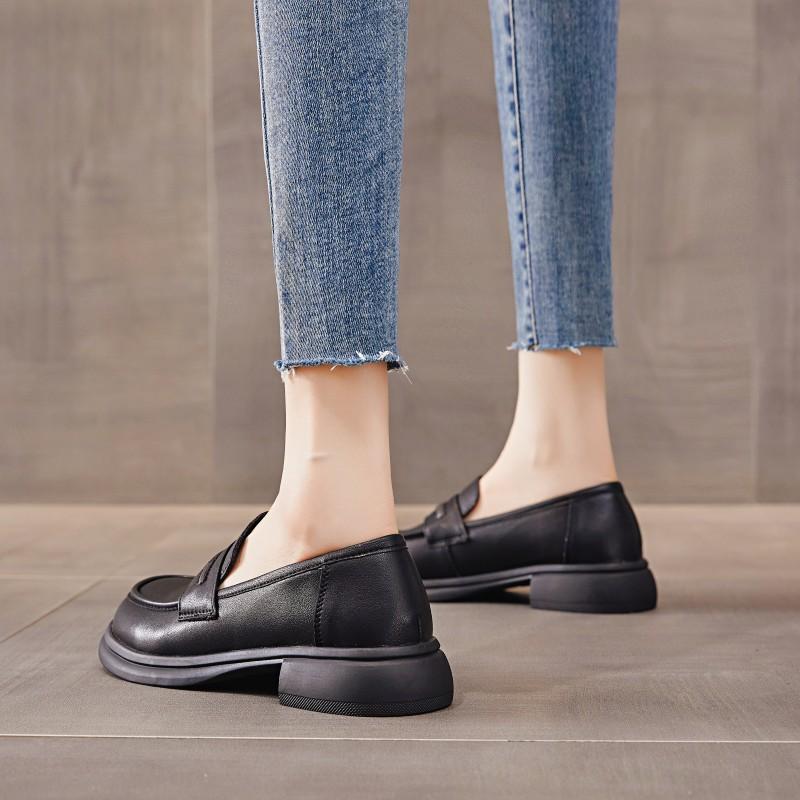 Soft-faced leather low-heeled women's small leather shoes autumn soft-soled season new flat-heeled single shoes