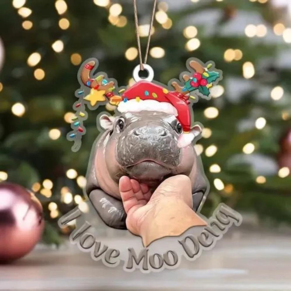 2D Moo Deng Hanging Decoration Pygmy Hippopotamus Ornaments New Christmas Decoration