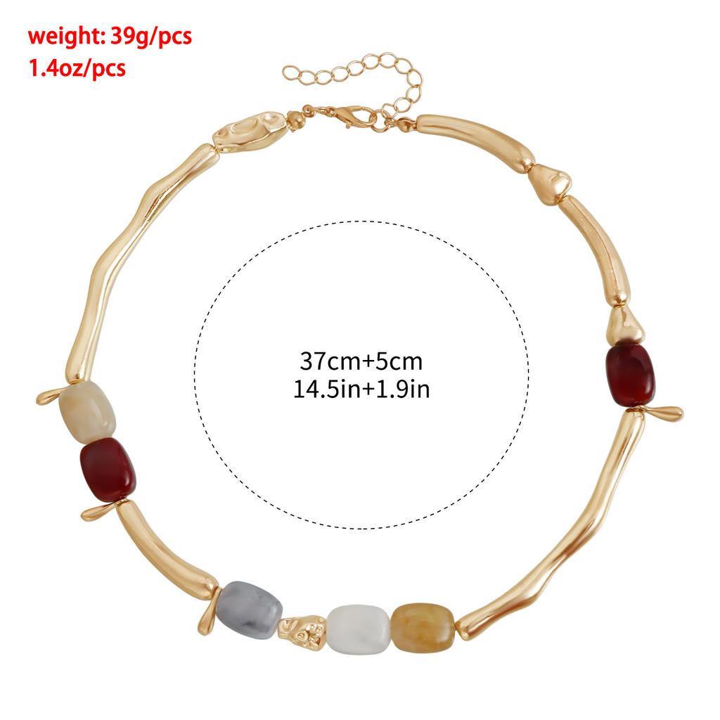 Vintage Bamboo Tube Metal Necklace Women Irregular Colorful Beaded Splicing Necklace Elegant Fashion Banquet Jewelry Accessories