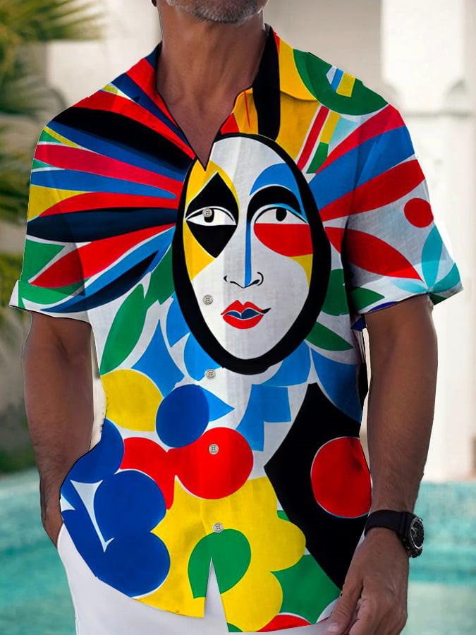 Línea Casual Primavera y Verano Facebook Camisa Hawaiana Estampada 1D Hombres Fabricante Comercial Viento Ligero Maduro Lino