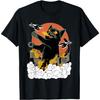 Black Japanese Catzilla Sunset T-Shirt - Classic Fit, Crew Neck, Cotton & Polyester Blend