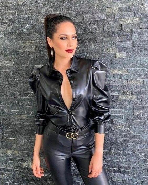 

Настоящая Стильная Повседневная Женская Модная Формальная Рубашка из Натуральной Овчины Ручной Работы Черная S