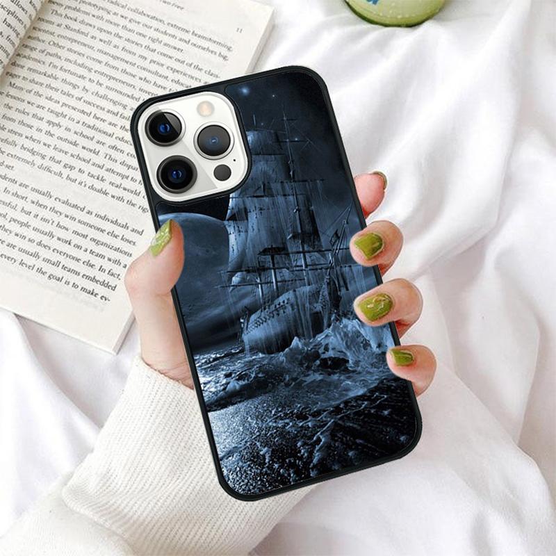 Old Ship in Sea Moon Night Celular Mobile Phone Cases For iPhone 17 Air 16e 15 14 12 13 11 Pro MAX Plus Coque Fundas