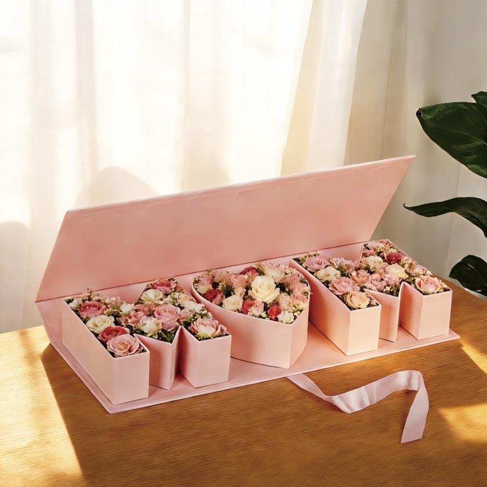 Romantic MOM Letter Shaped Gift Box Rectangle Paperboard Mother's Day Gift Box Ribbon Closure Large Floral Packaging Box