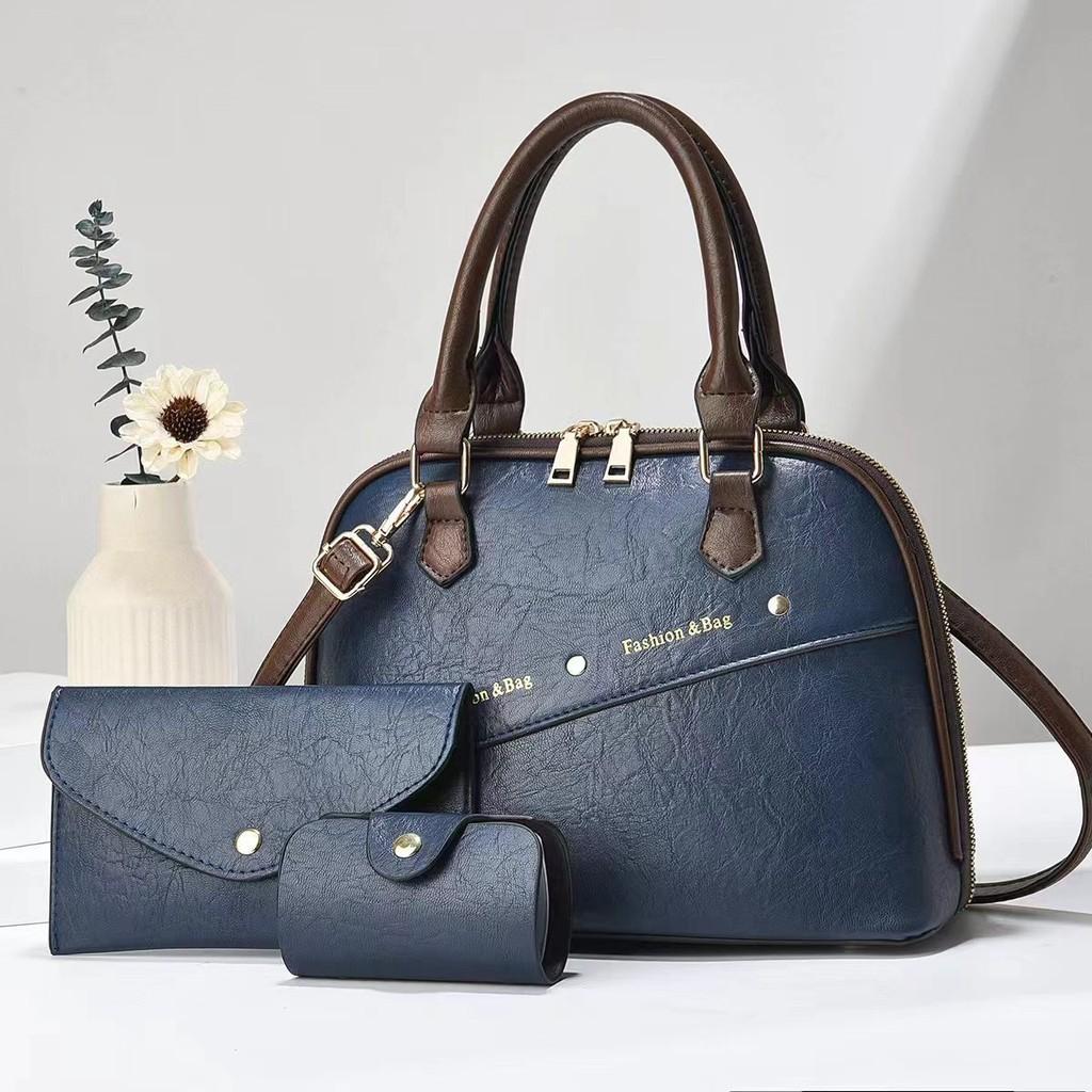 Modern And Elegant Color Block Pu Handbag For Women With Large Capacity And Soft Structure синий