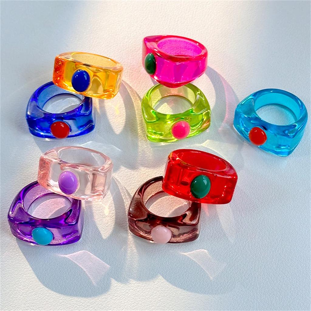 Fashion Simple Inlaid Colorful Y2k Resin Ring Women Sweet Cute Ins Birthday Party Hip Hop Commemorative Jewelry Rings Gift Women