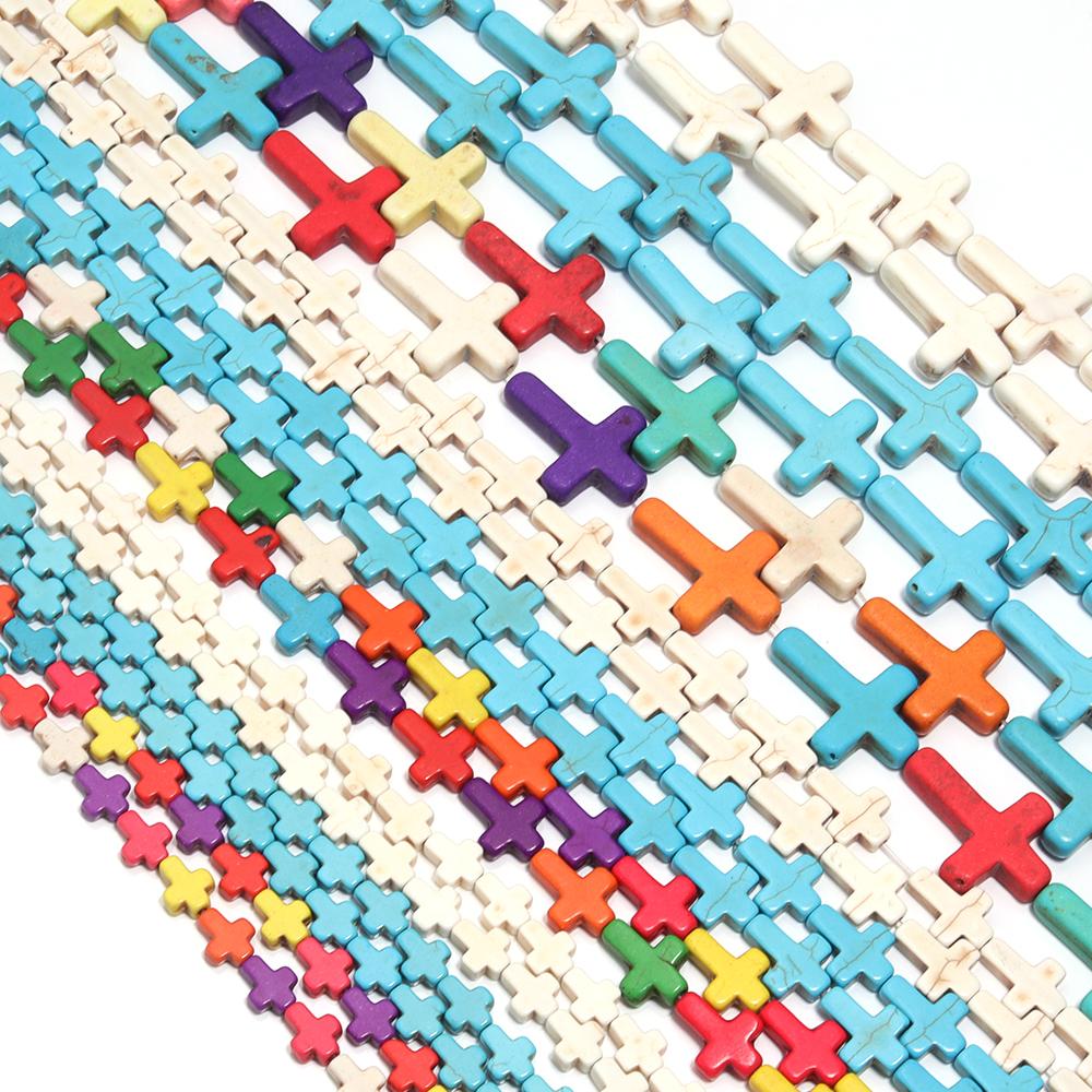 Natural Turquoise Stone Beads Colorful Cross Shape Loose Spacer Beads For Jewelry Making DIY Charm Bracelet Necklace Accessories