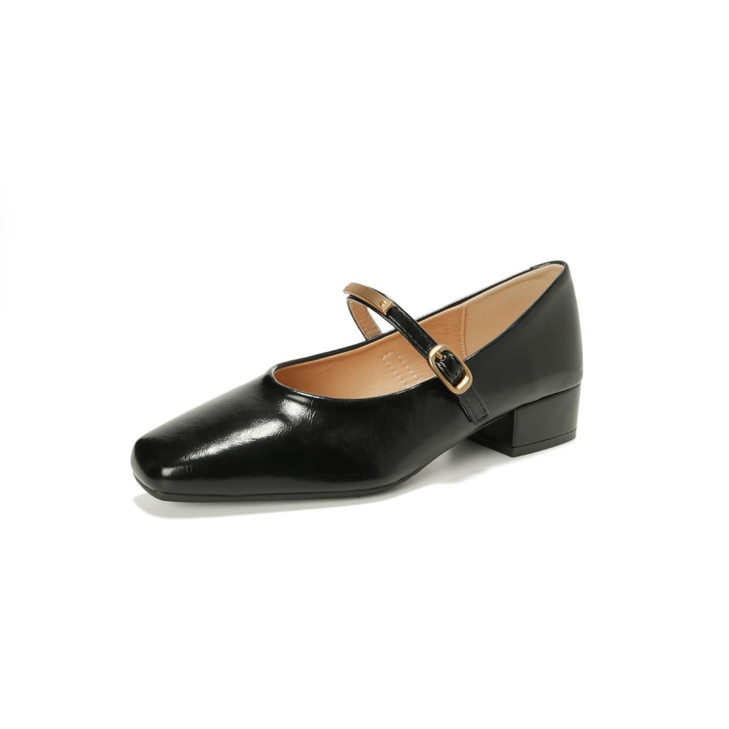 Square head single shoes women's light mouth thick heel new one-word buckle Mary Jane shoes