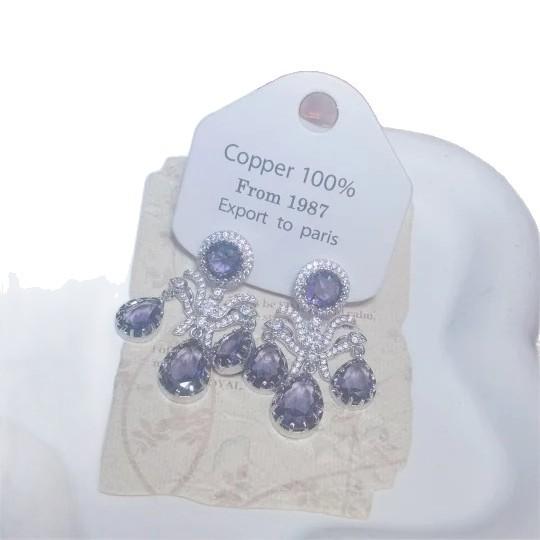 Retro purple gemstone crystal stud earrings fringed elegant light luxury temperament versatile exquisite high sense water drop earrings