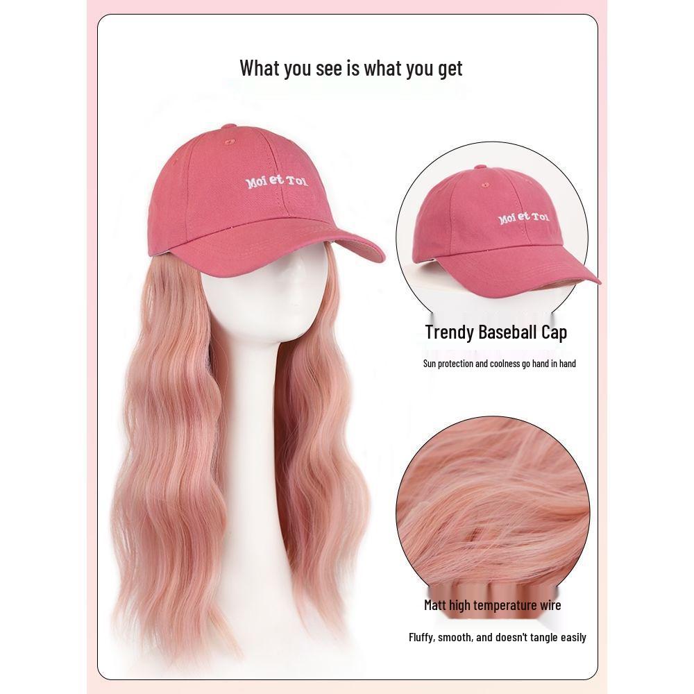 Women's Trendy Baseball Cap with Long Hair Wig – Lightweight, Versatile, Non-Removable Full Head Cover