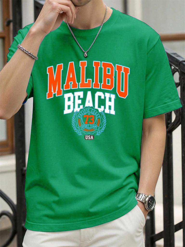 Malibu Beach 73 Usa Print Man T Shirts Hip Hop ONeck AllMatch Sportswear Casual Cotton Vintage TShirt Unisex Fashion Clothes