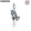 PANPOKI Copper Prayer Hand Pendant Bead Charms Compatible With Women Bracelets Charm Bead Charms Do It Yourself Birthday Party Gifts Jewellery Accesso