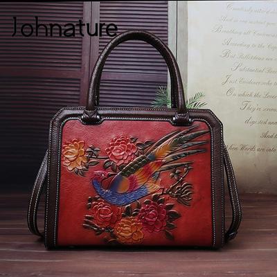 Retro Women Bag Genuine Leather Luxury Handbag Handmade Embossing Large Capacity Shoulder & Crossbody Bags