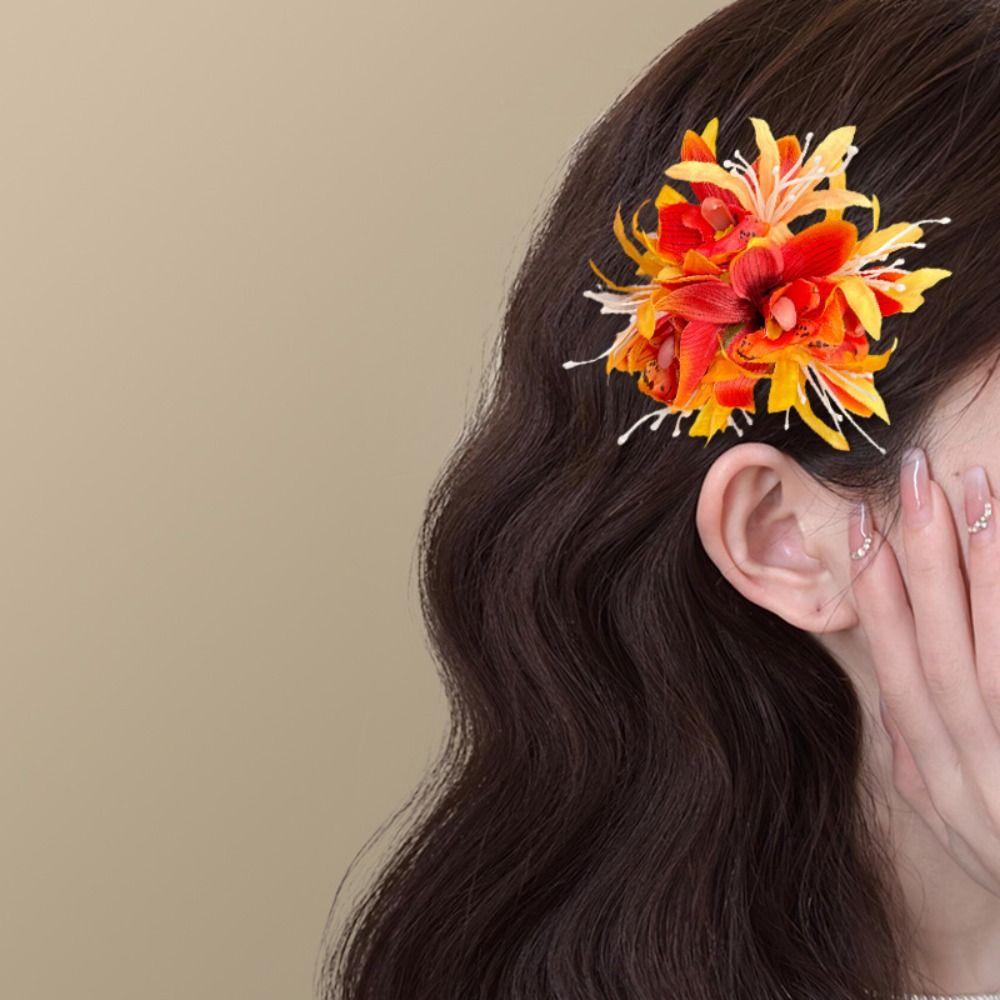 3D Flower Hair Clip Fabric Artificial Orchid Hair Clip For Weddings Parties and Daily Wear