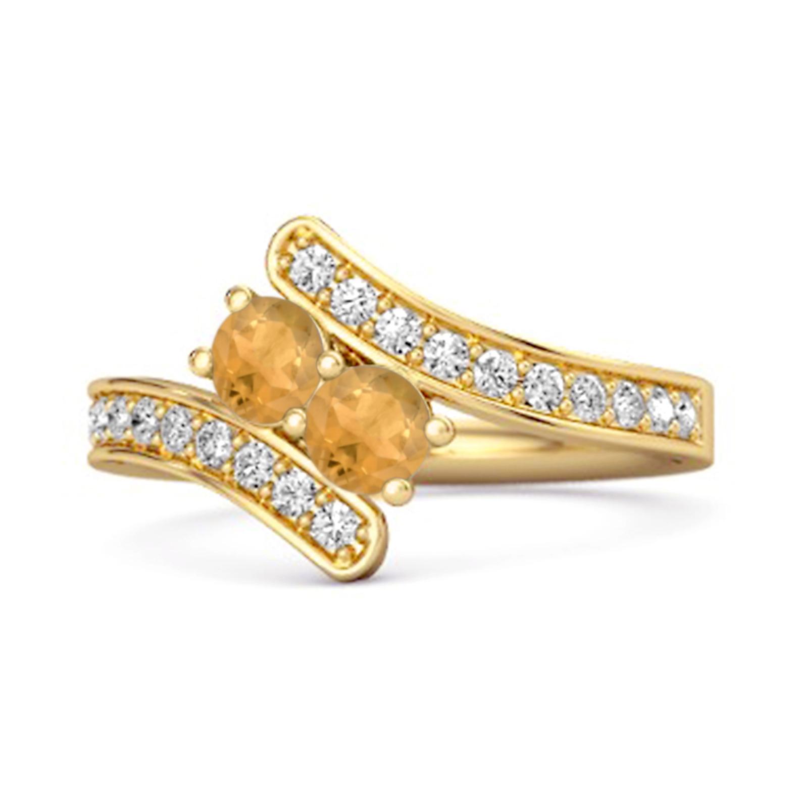 Citrine Double Row Bypass White Accent Ring - 925 Sterling Silver Gold Vermeil 6 жёлтый