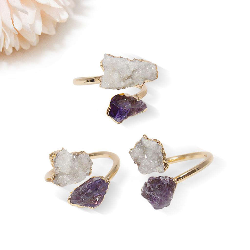 Handmade Crystal Cluster Rings Finger Jewelry Adjustable Size Rings Unique Druzy Stone Open Rings Fashionable Ornament