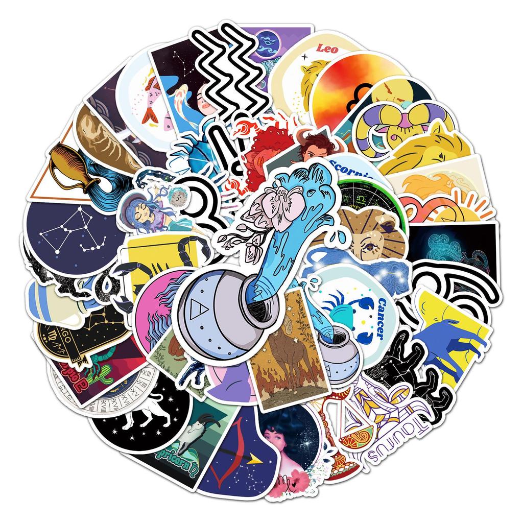Twelve Constellations Cartoon Stickers: 50 Sheets for DIY Diaries, Skateboards, Water Bottles, and Luggage.
