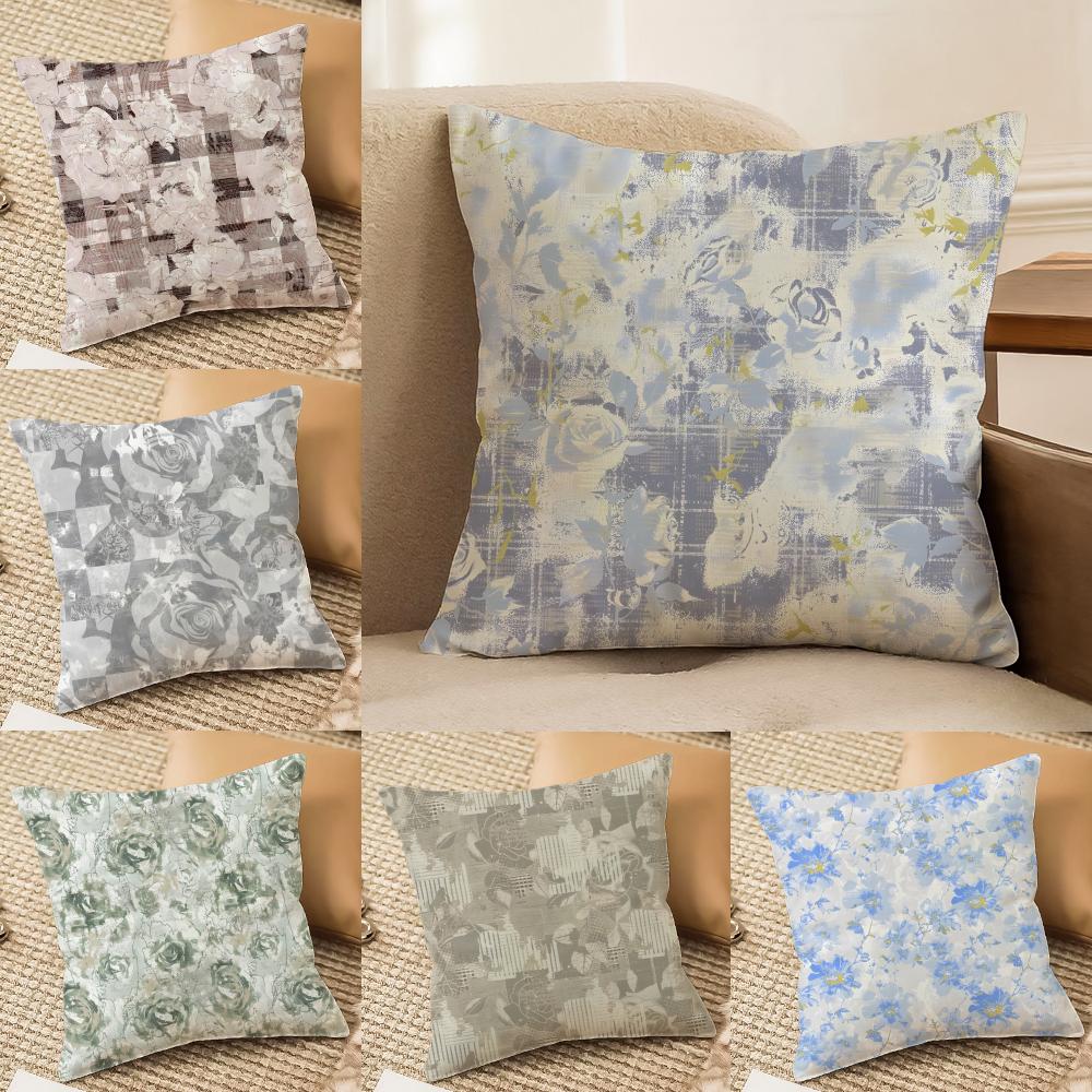 Retro Ink Prints Beautiful Cushion Cover Silky elegant Comfort Sofa Bed Invisible zipper Beach pillowcase