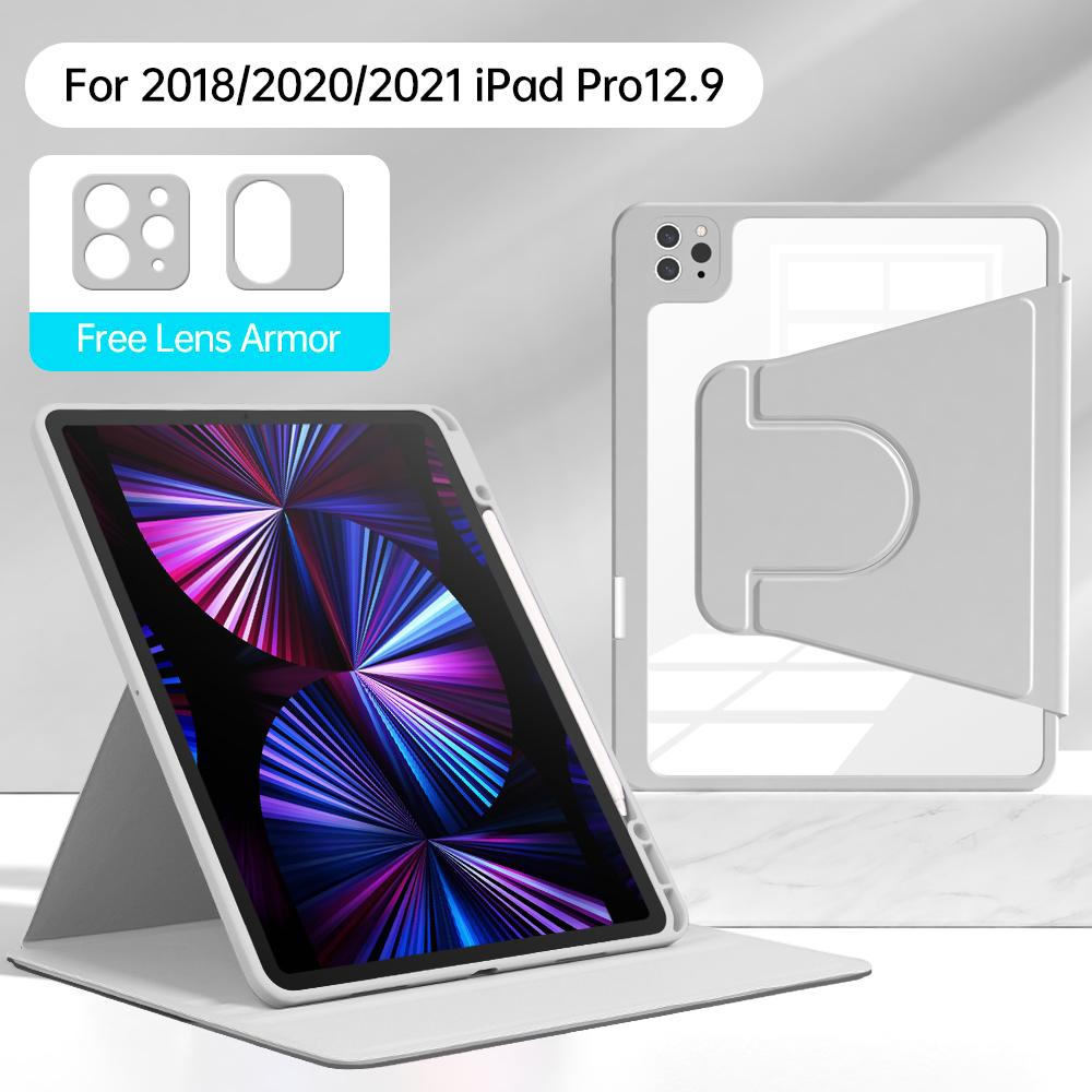 

For iPad Pro 12.9 (2022)/(2021)/(2020)/(2018) Case PU Leather+Acrylic+TPU Tablet Cover with Lens Protection Grey