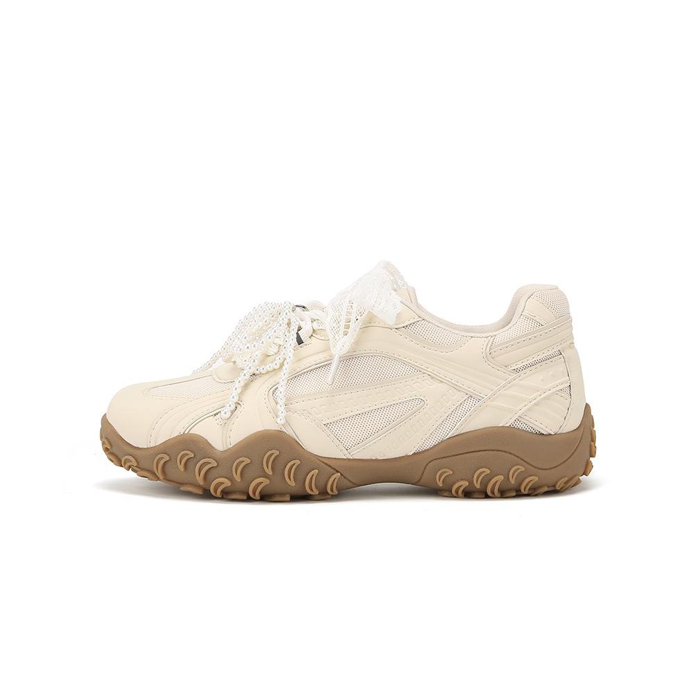 Cowhide version of grape mother original crescent sole lace pearl belt casual sports shoes platform Forrest Gump shoes women's training shoes
