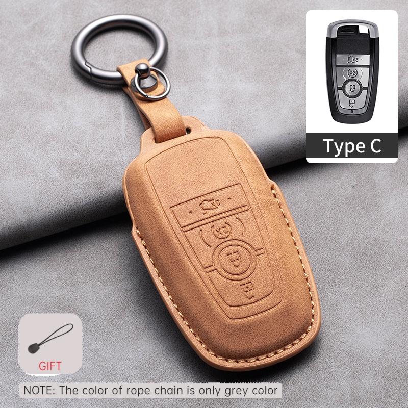 Car Remote Key Case Cover Holder for Ford Raptor F150 Edge Fusion Mustang Explorer F150 F250 F350 Ecosport Leahter Keychain Fob